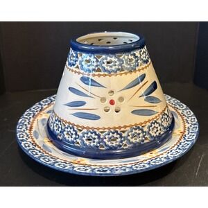 Temptations Old World Blue Floral Ceramic Candle Jar‎ Shade Underplate